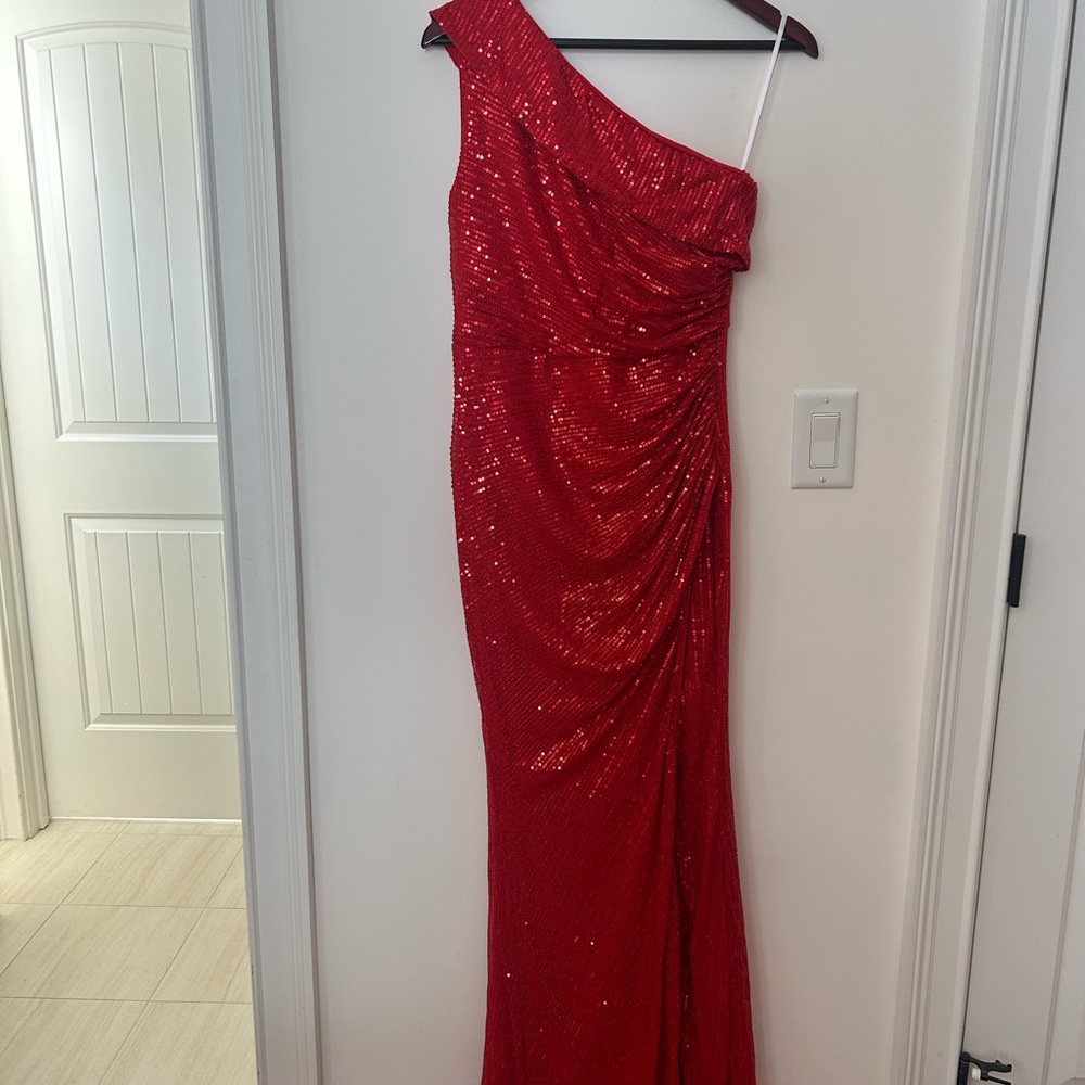 Stunning Red One-Shoulder Sequin Gown